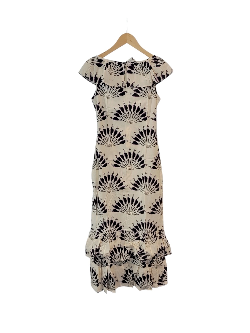 Anthropologie Cream Maxi Dress with Black Fan Floral Print